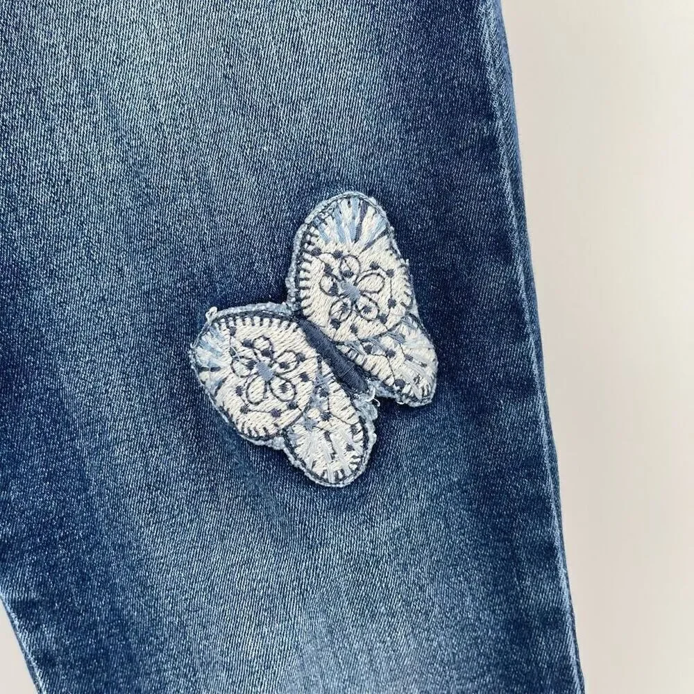 GAP Girls High Stretch Jegging Ankle Jeans Size 12 Embroidered Butterfly Patch